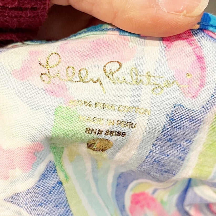 Lilly Pulitzer Marlowe Pima Cotton 3/4 Sleeve Mini Dress Blue Pink Large