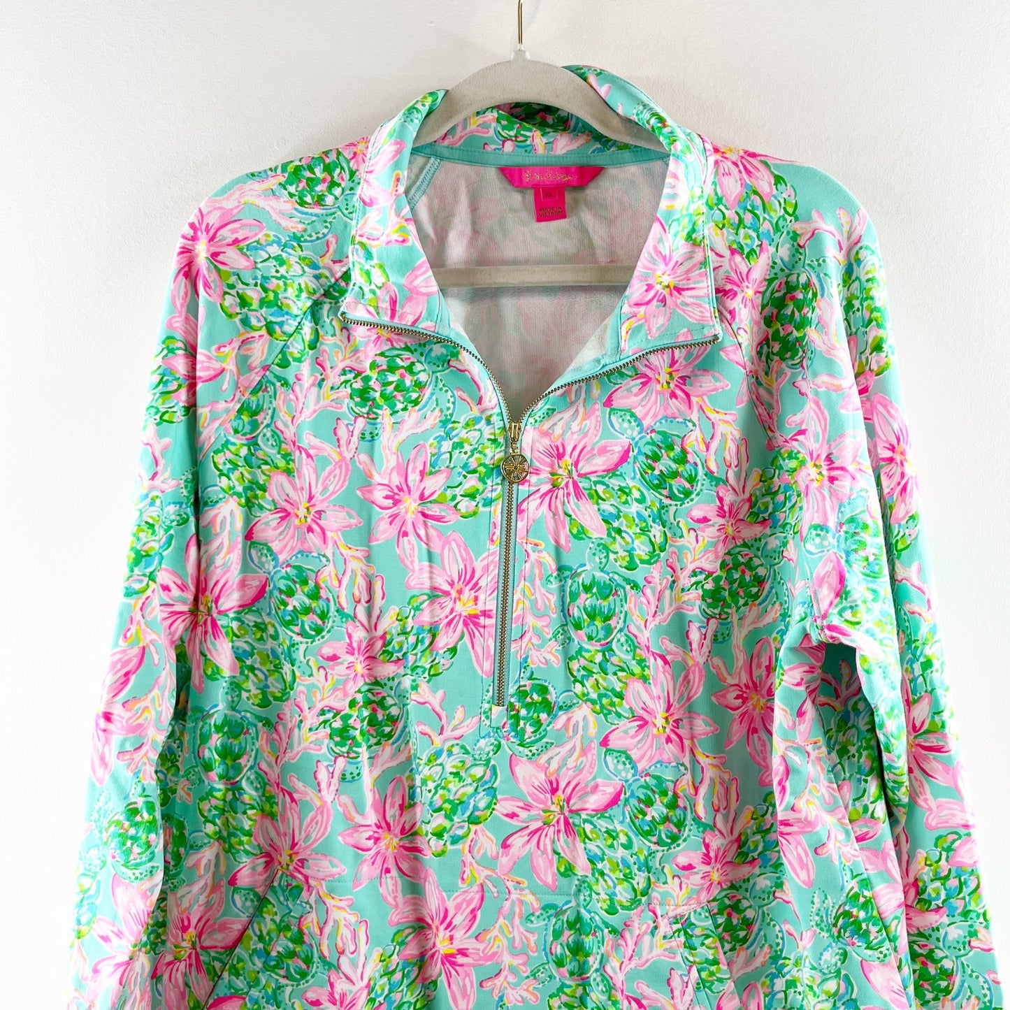 Lilly Pulitzer UPF 50+ Skipper Popover Floral Pullover Sweatshirt Surf Blue XL