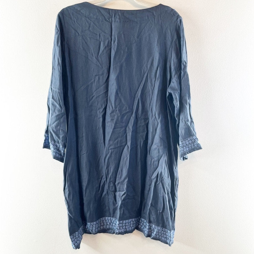 Gretchen Scott Designs Long Sleeve Embroidered Mini Tunic Dress Blue XL