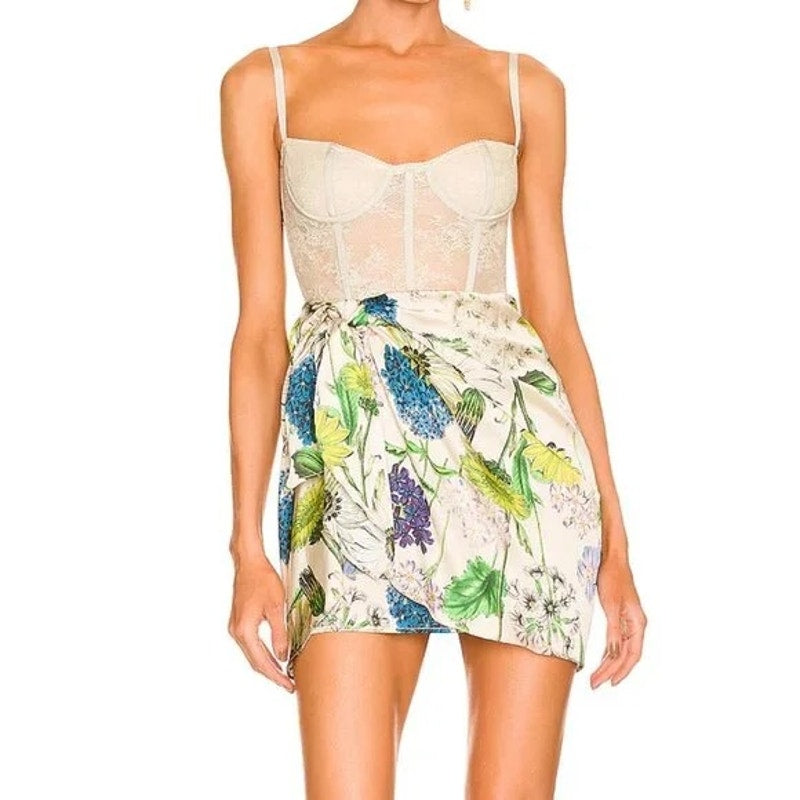 Katie May The Man Whisperer Floral Sheer Lace Bustier Mini Dress White Multi XL