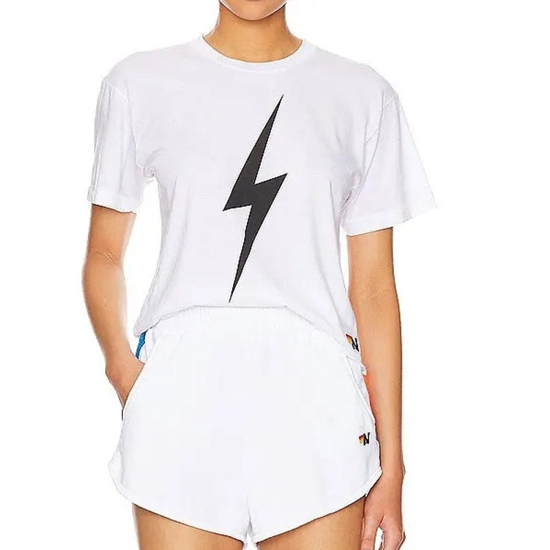 Aviator Nation Bolt Short Sleeve Crew Neck Boyfriend Tee Shirt White Large