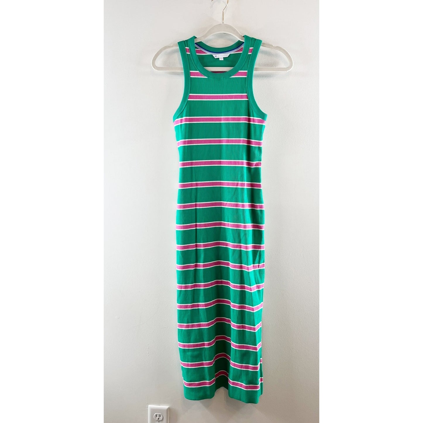 Southern Tide Sleeveless Ribbed Striped Quinn Midi Dress Green Pink Small