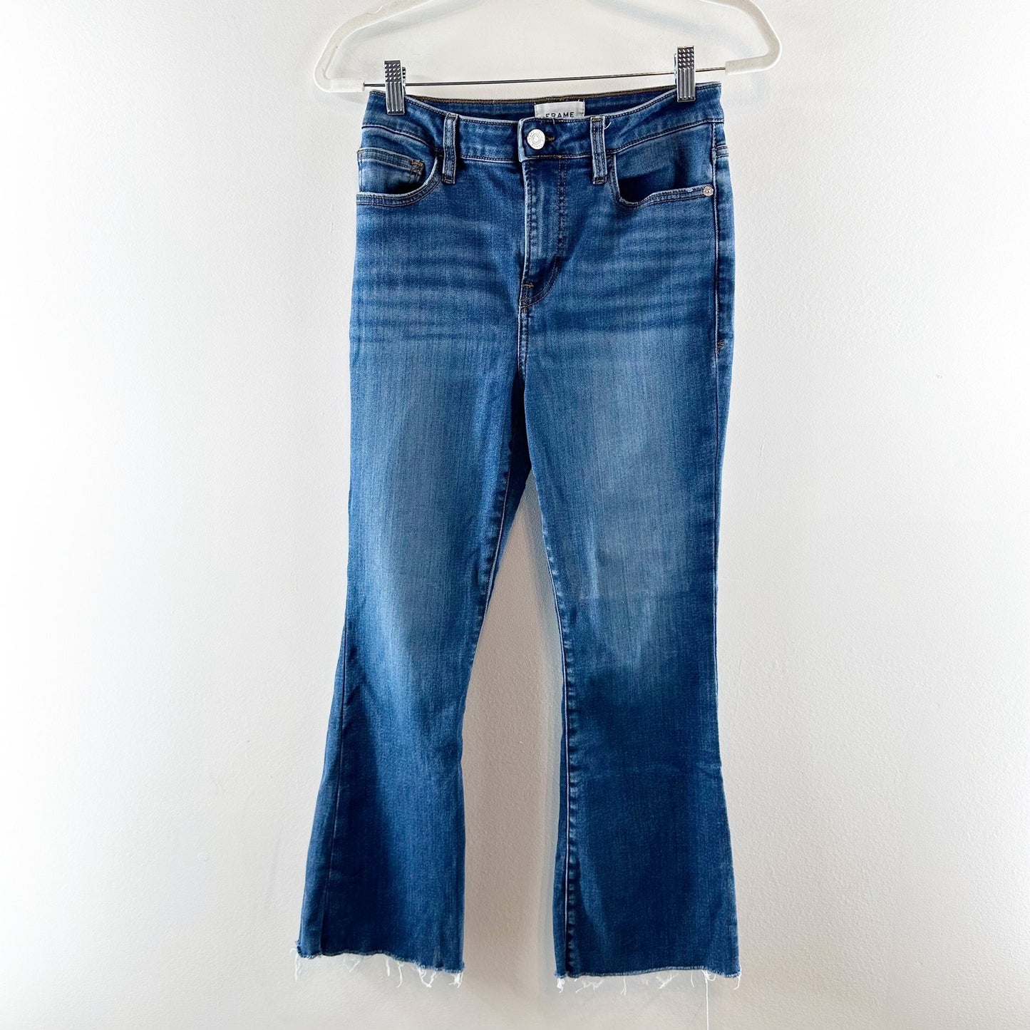 FRAME High Rise Le Crop Mini Boot Cut Raw Hem Jeans Blue 27 / 4