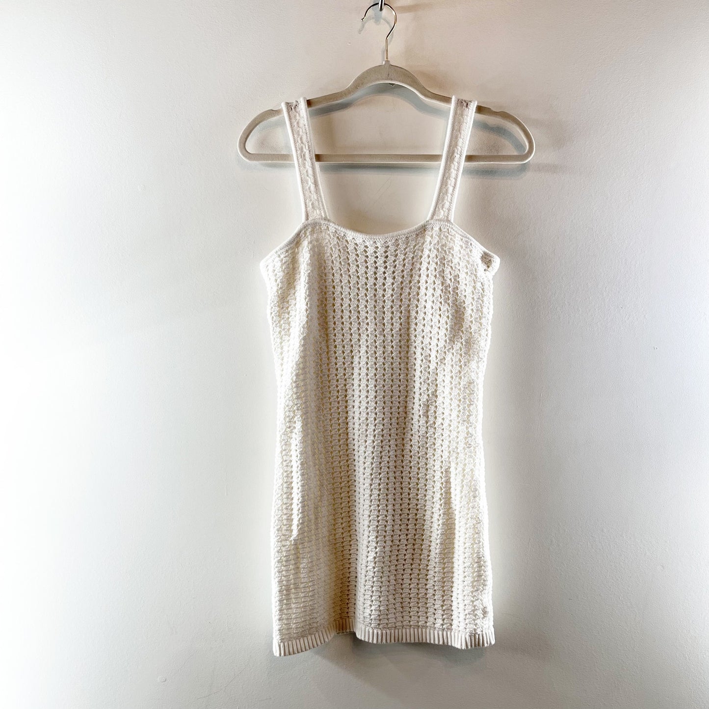 GAP Sleeveless Square Neck Cotton Crochet Mini Dress Ivory White Small