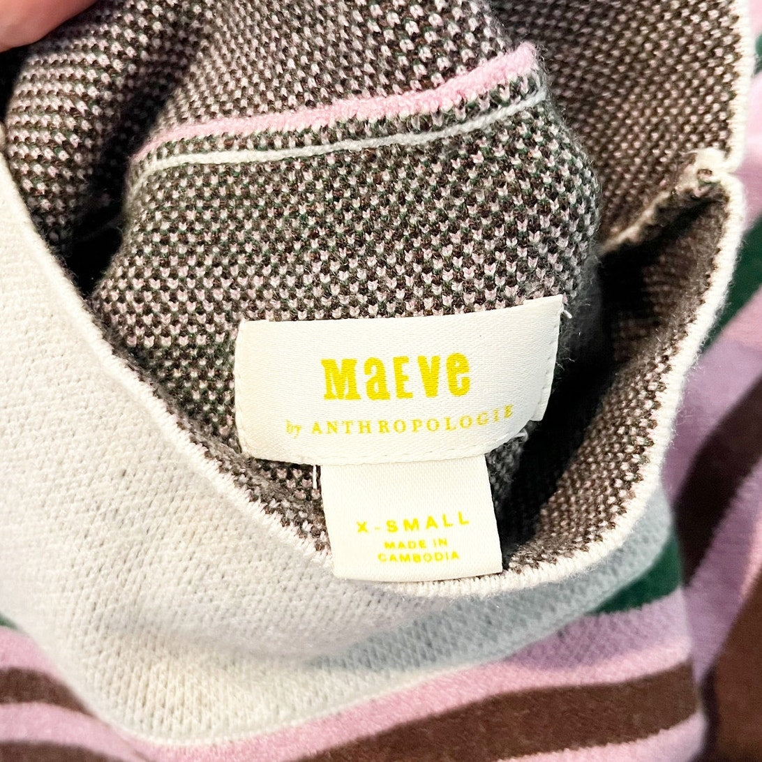 Maeve Anthropologie Striped Mockneck Long Sleeve Sweater Gray Pink XS