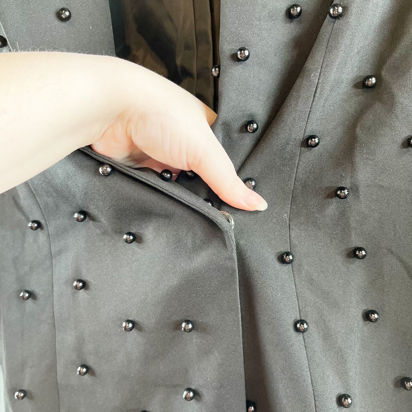 Boohoo Faux Pearl Detailed Button Down Mini Blazer Dress Black 4
