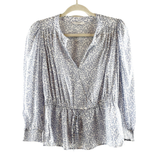 Lucky Brand Ditzy Floral Long Sleeve V-Neck Peplum Blouse Top Blue XS