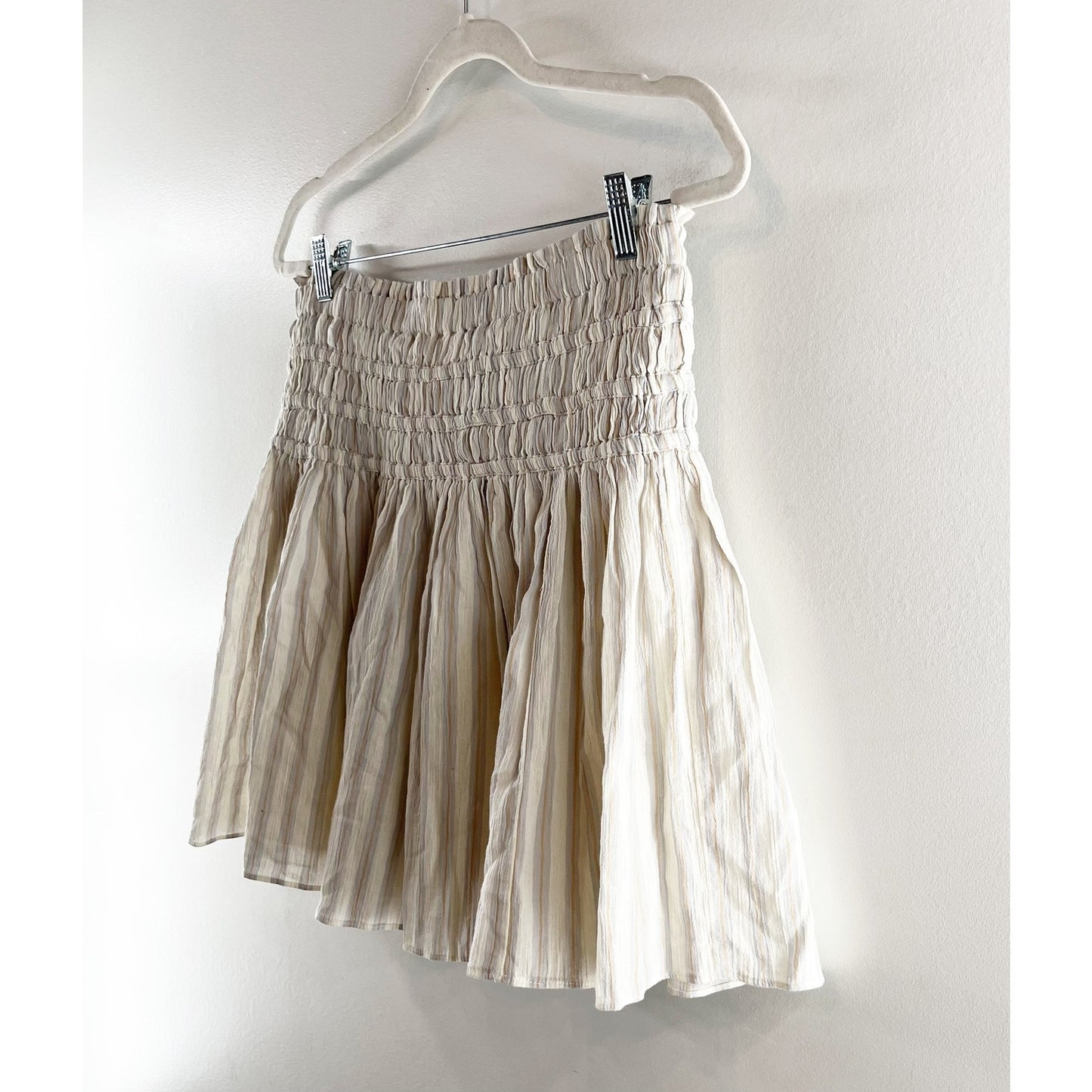 Madewell Smocked Cotton Pull-On Mini Skirt in Stripe Cool Fog Cream Medium