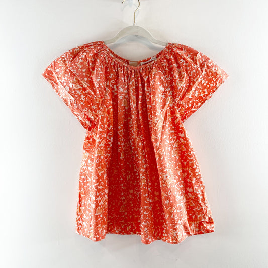Ulla Johnson Macie 100% Cotton Printed Flutter Sleeve Blouse Top Coral Orange 2
