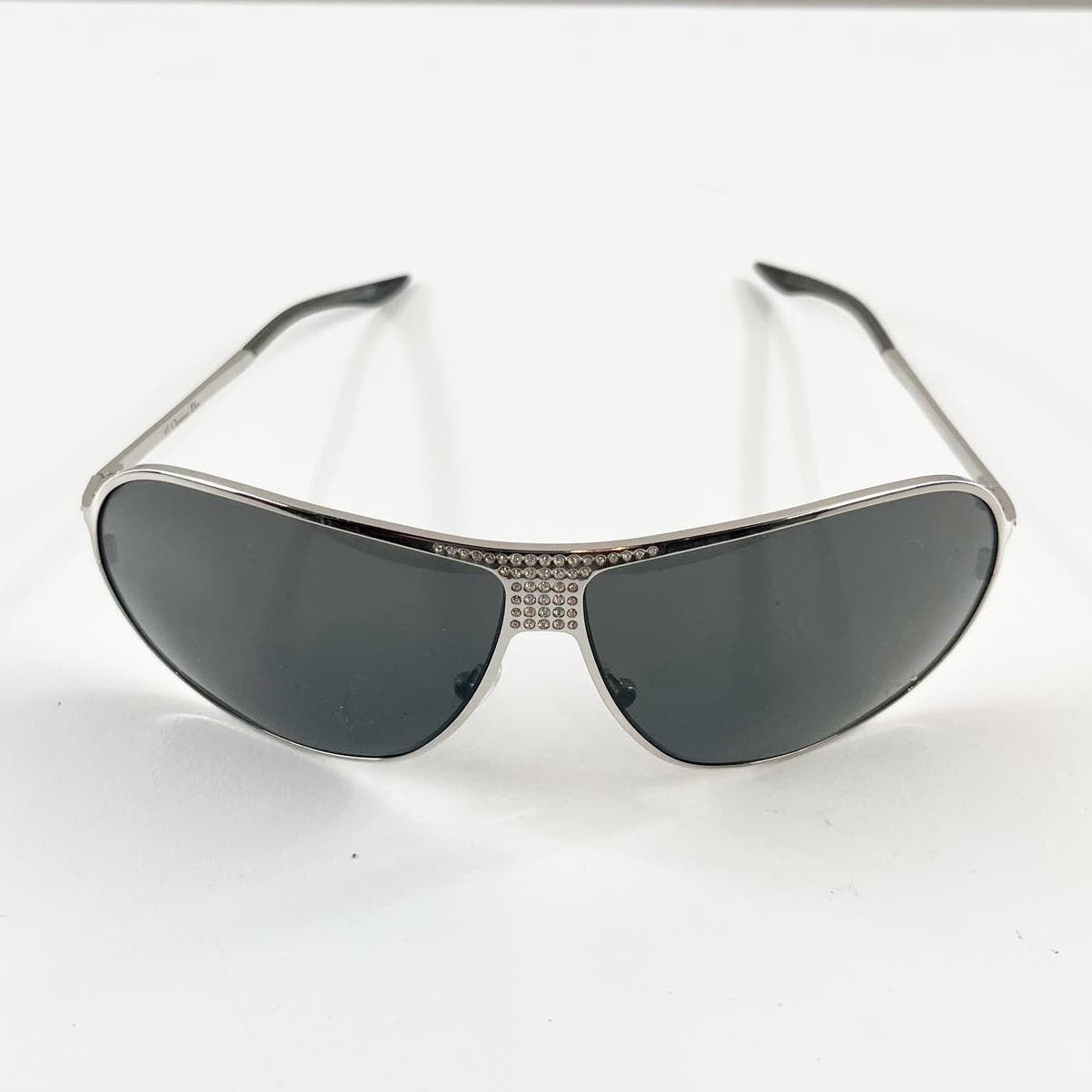 Christian Dior Crystal Rhinestone Aviator Sunglasses Silver