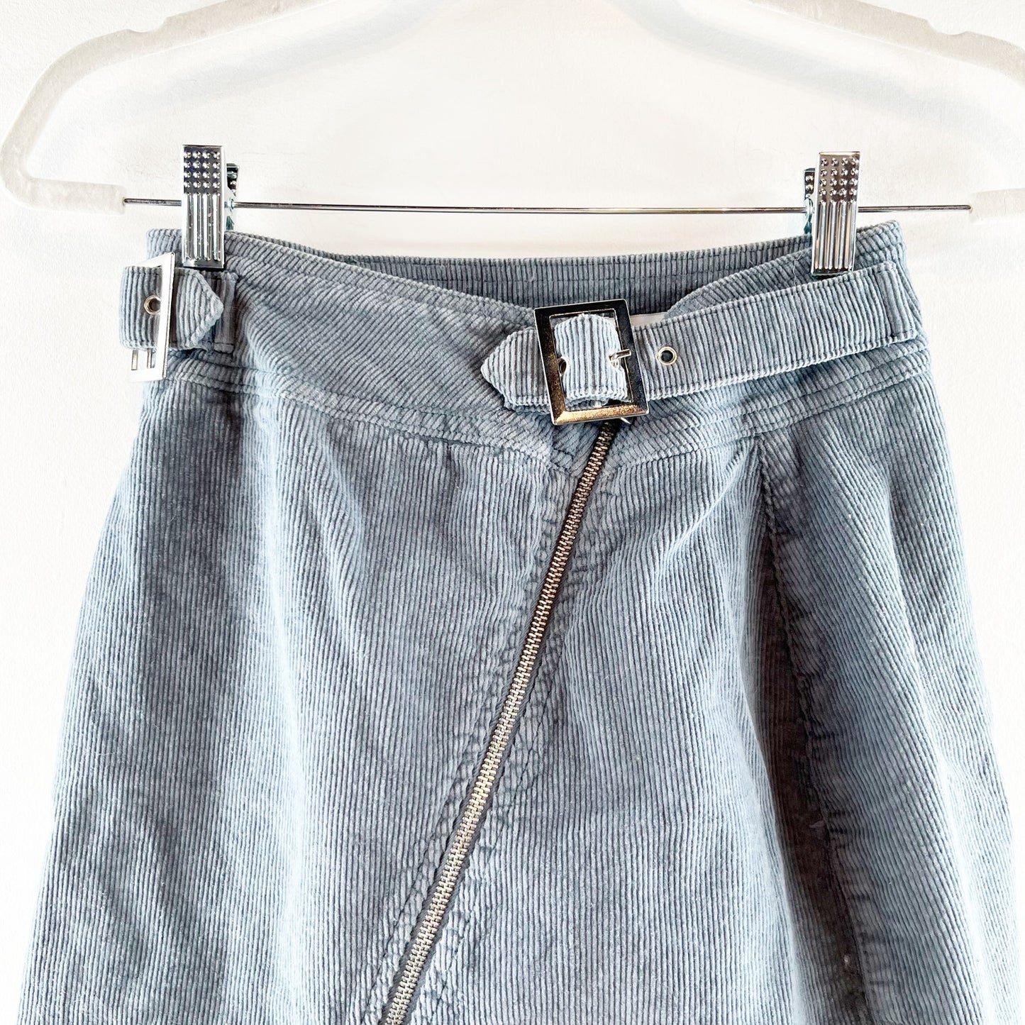 Urban Outfitters Harmony Corduroy Asymmetrical Zip Belted Mini Skirt Blue Small