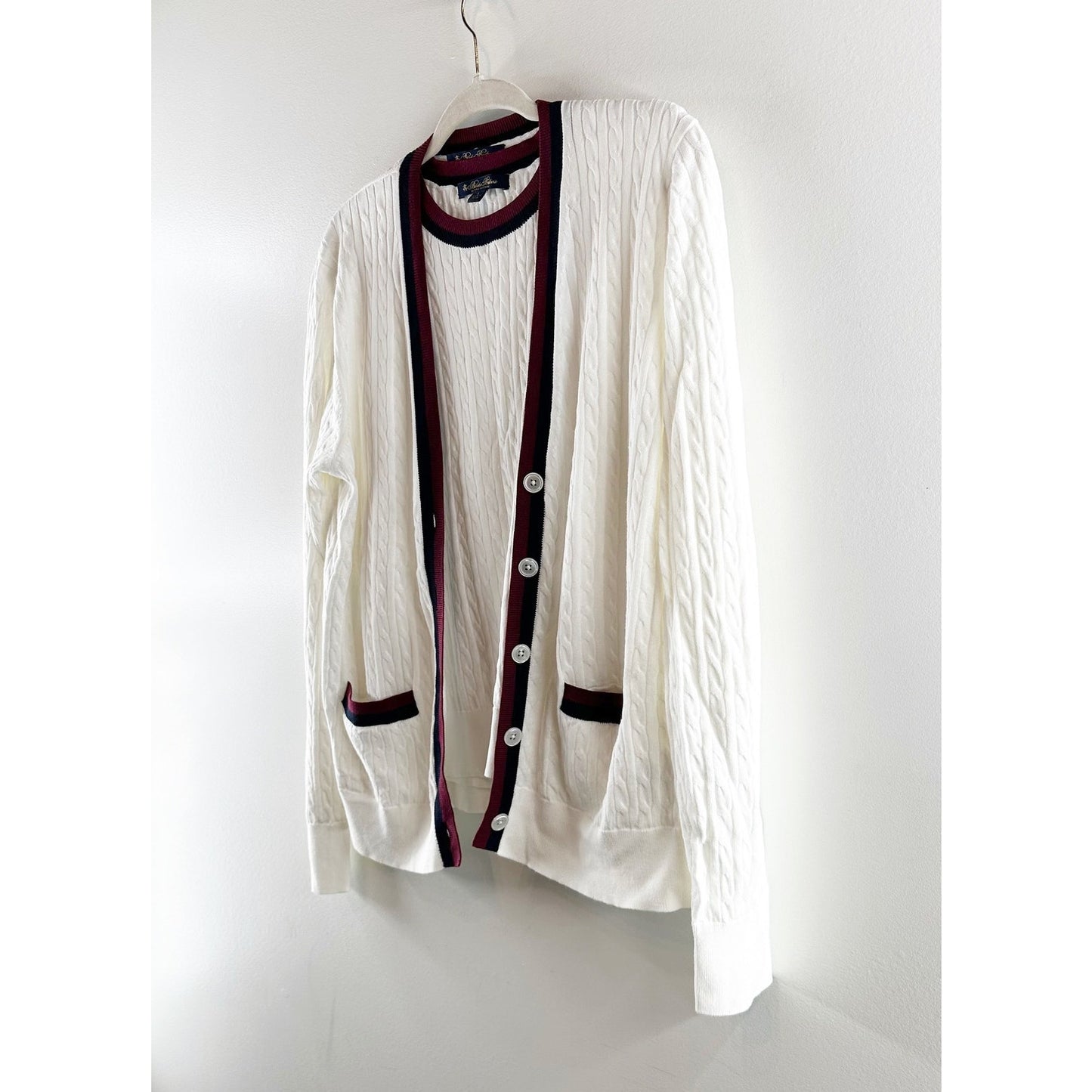 Brooks Brothers Supima Cotton Cable Cardigan Sweater and Shell Tank White L