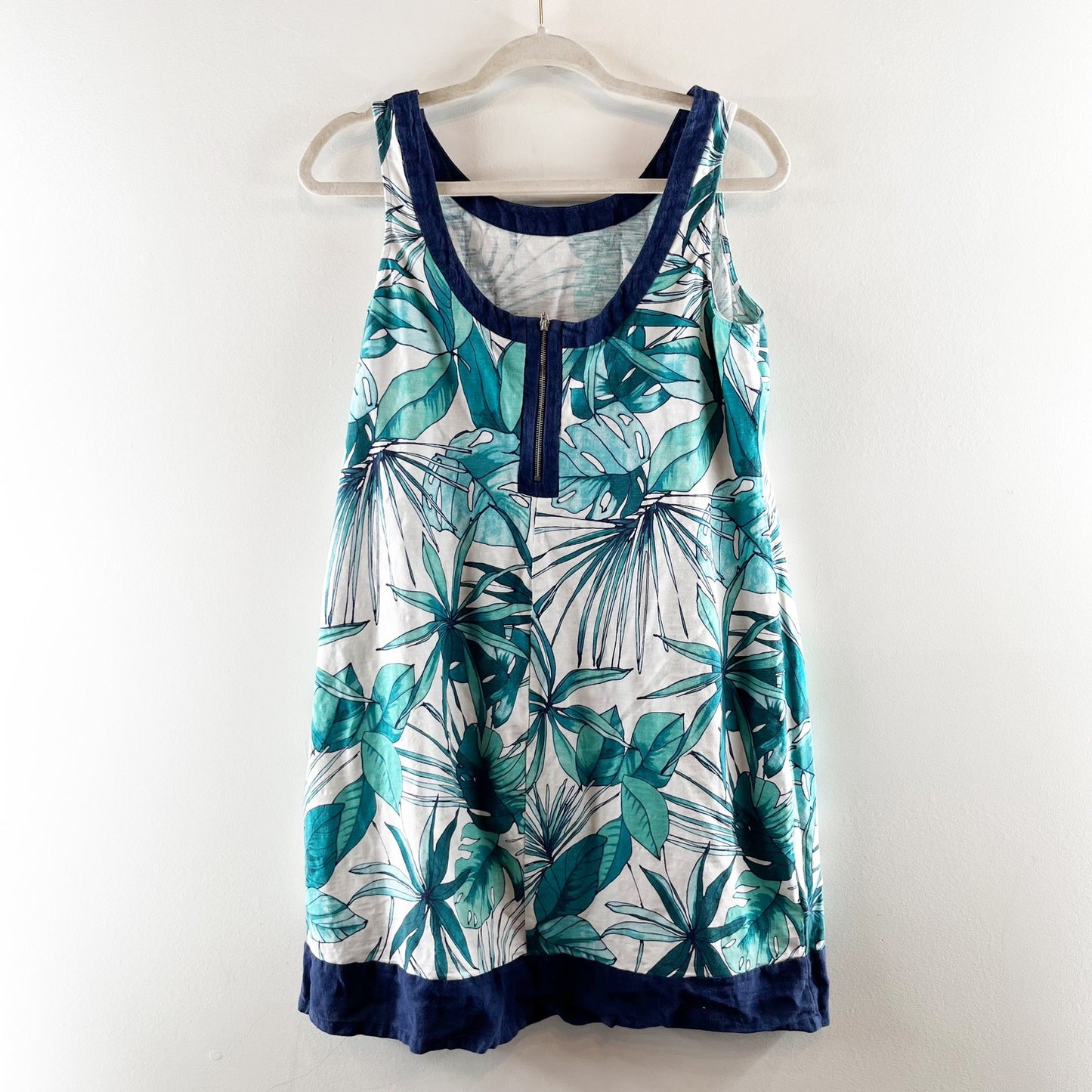 Tommy Bahama Sleeveless Shift Palm Tree Mini Dress White Blue Green Large