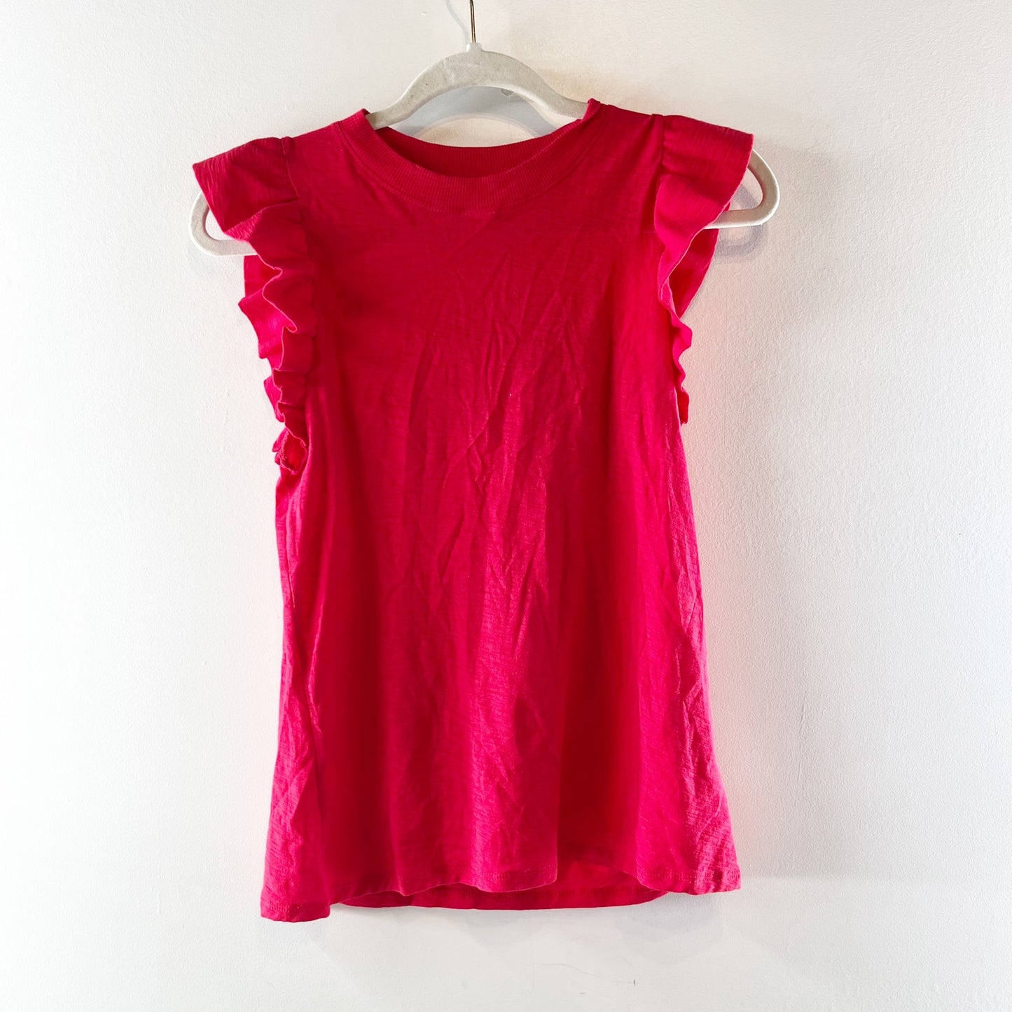 Nation LTD Paulette Ruffled Ribbed Crewneck Tank Top in Campari Red XS