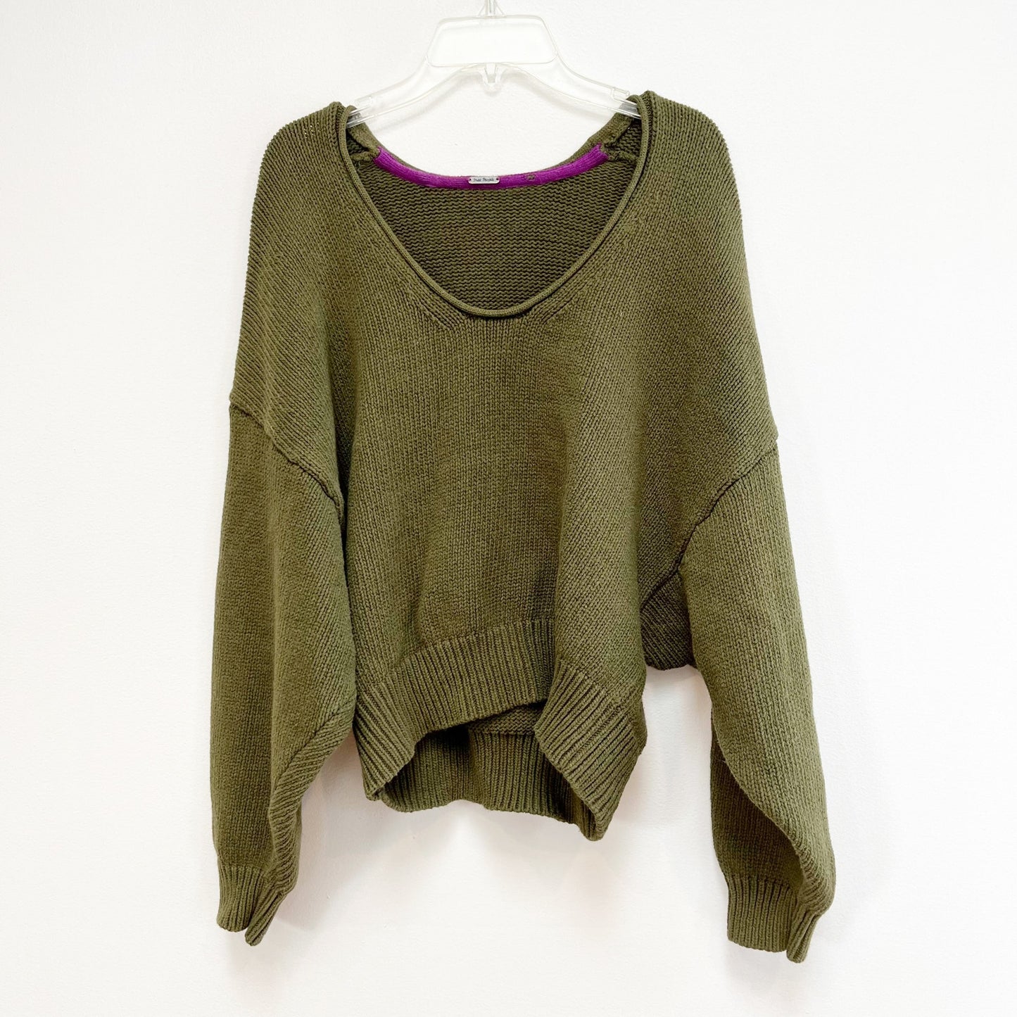 Free People Long Sleeve Slouchy Cropped Knit Sweater Green Small
