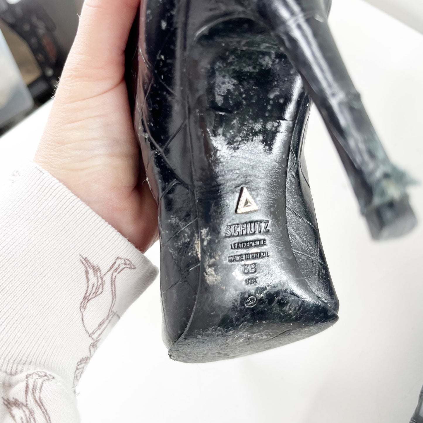 Shutz Maryana Knee High Croc Embossed Stiletto Heel Boots Black 6