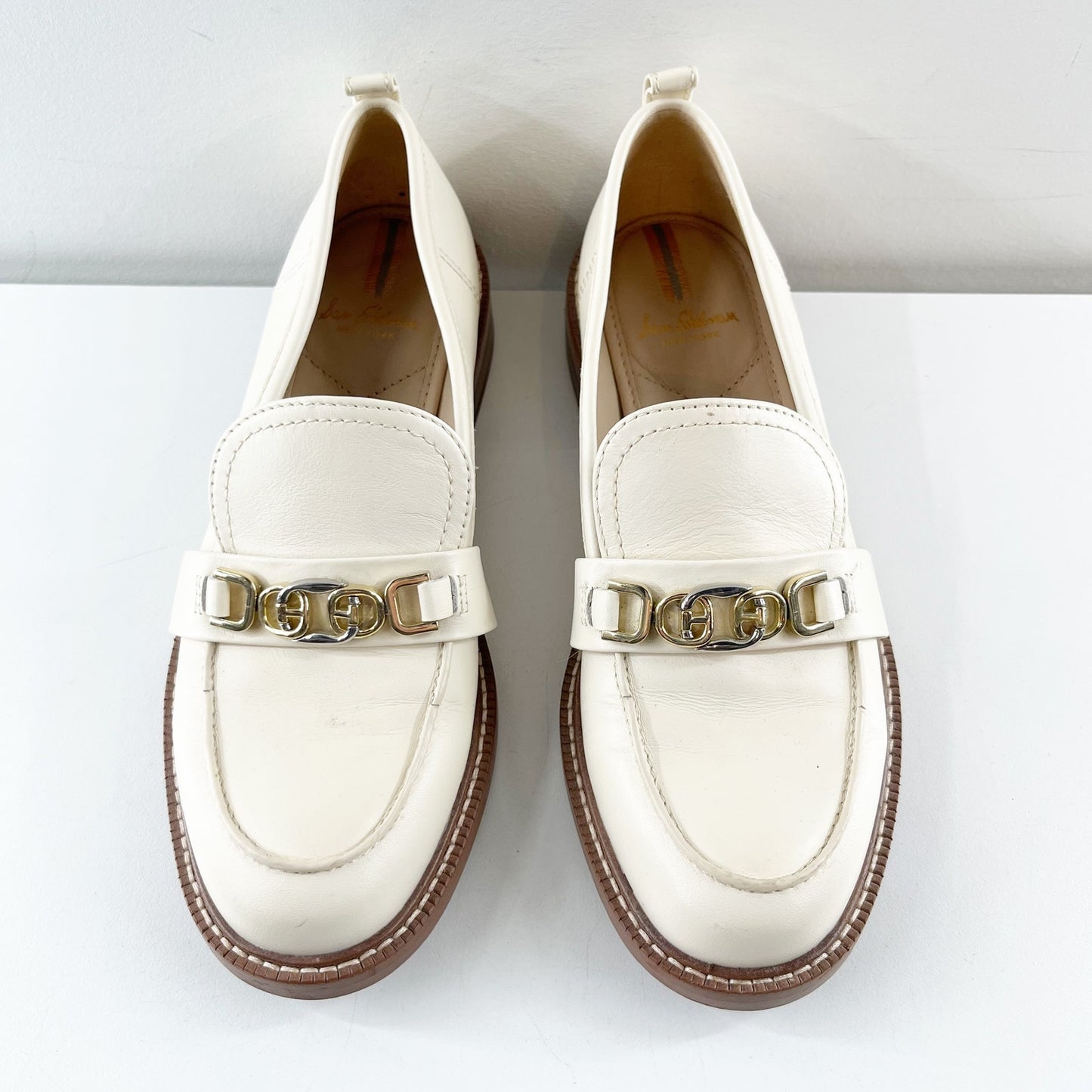 Sam Edelman Christy Patent Leather Chain Detail Loafers Flats Cream Ivory 7