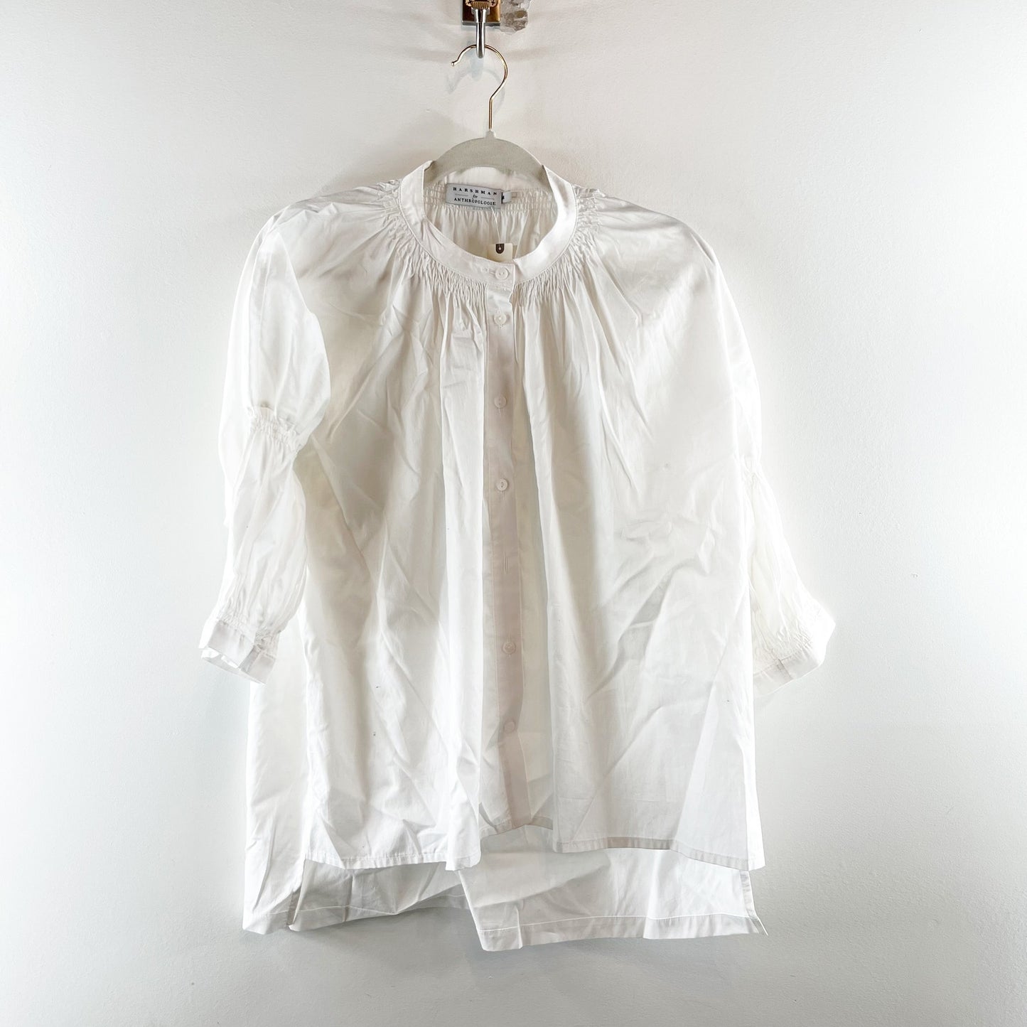 Harshman for Anthropologie 3/4 Sleeve Button-Up Blouse Top White Medium