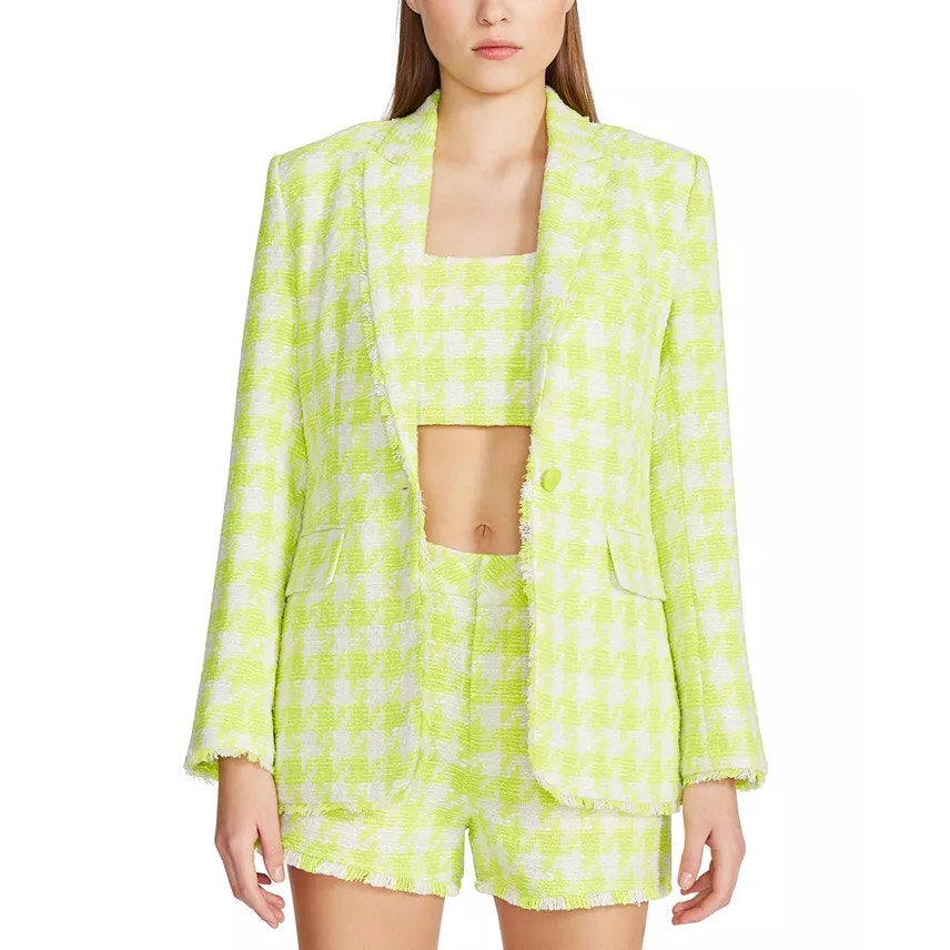 Steve Madden Houndstooth Tweed Layla Crop Tank Top & Harlow Blazer Set Lime L