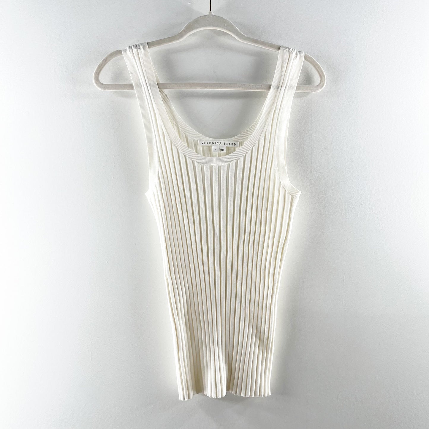 Veronica Beard Sandra Scoop Neck Ribbed Sleeveless Tank Top White Large