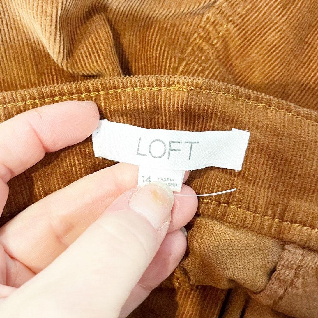 LOFT Palmer High Rise Wide Leg Pants in Brushed Corduroy Brown 14