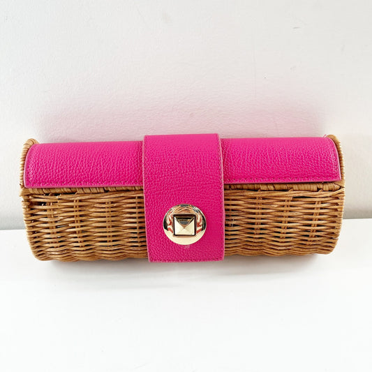 Mud Pie Wicker Rattan Straw Clutch Wallet Pink Brown