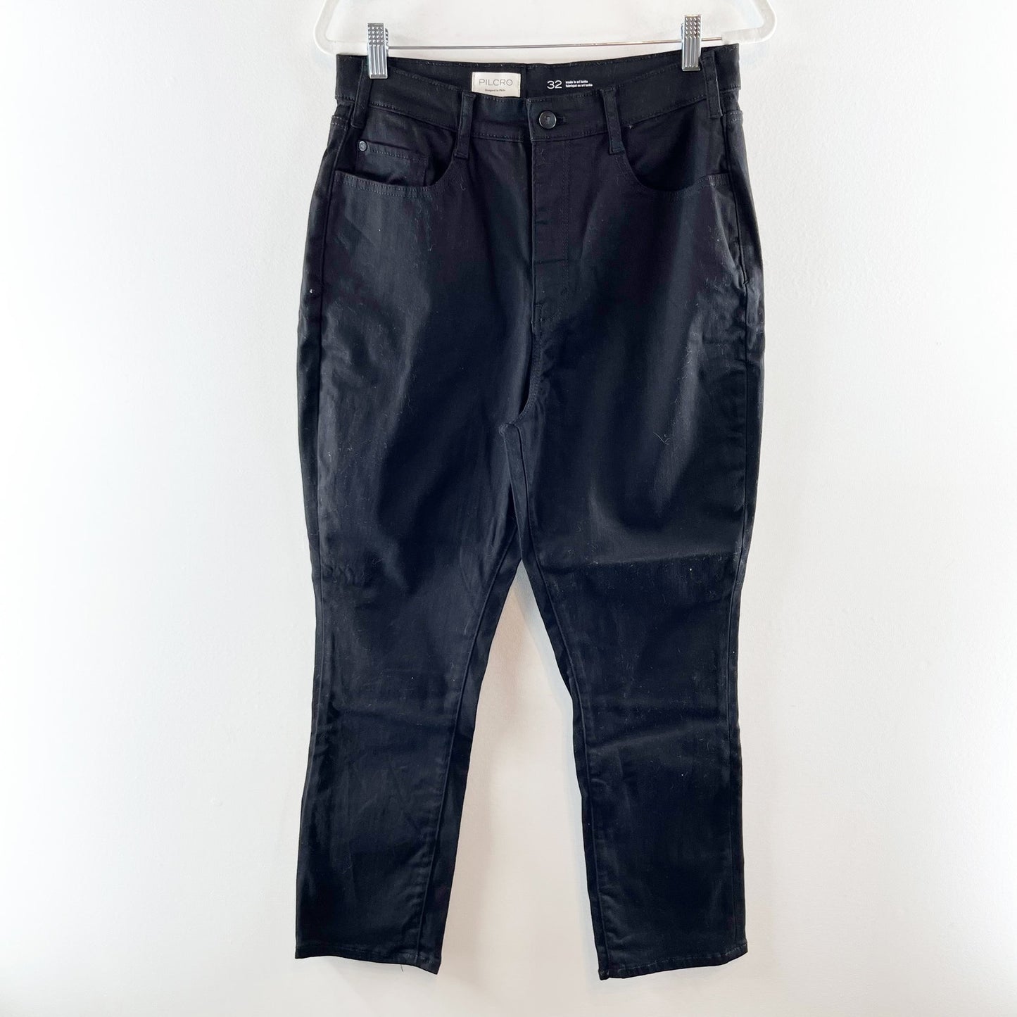 Pilcro by Anthropologie Knightsbridge Slim Tuck High Rise Ankle Jeans Black 32