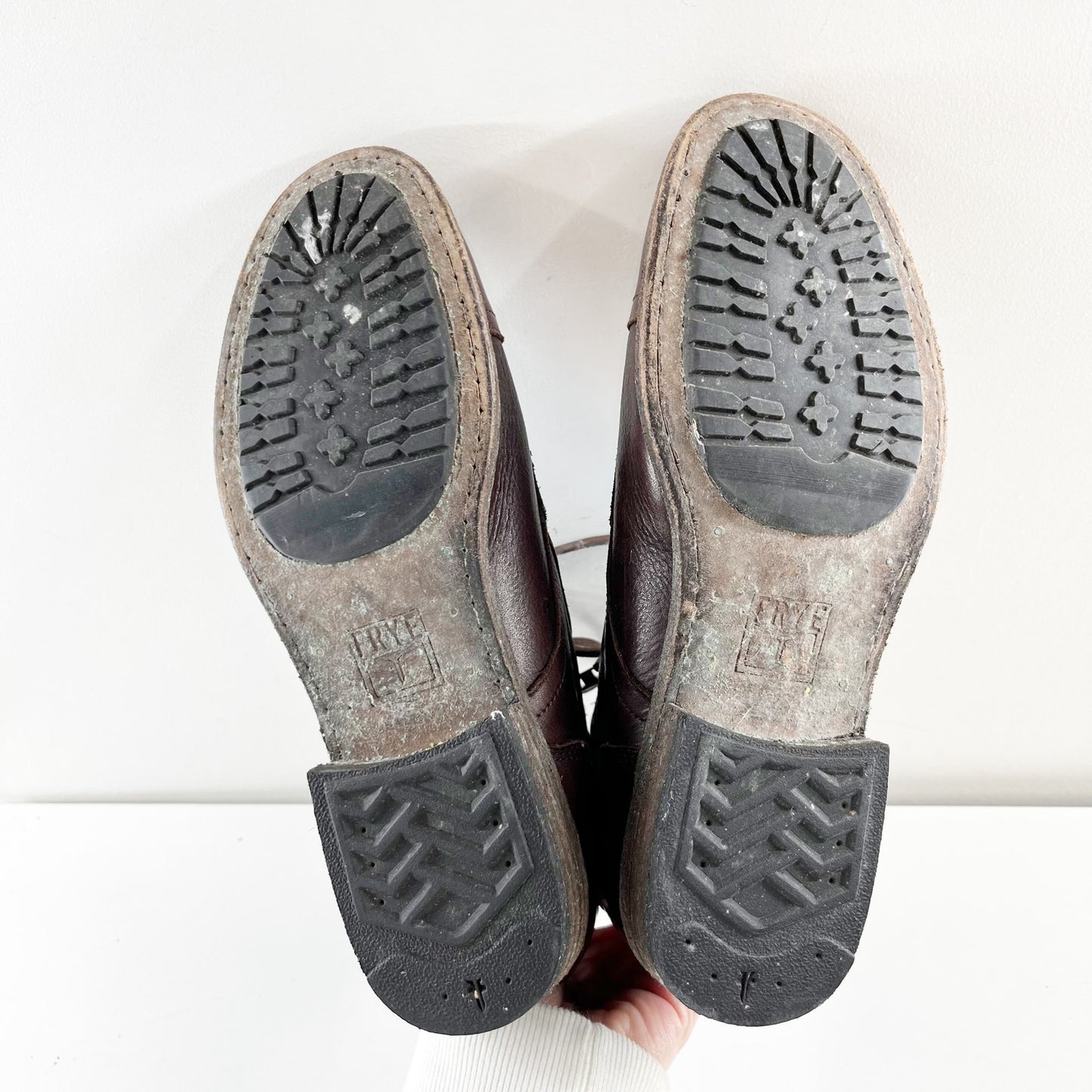 FRYE Tyler Lace Up Leather Combat Moto Ankle Boots Booties Brown 8.5