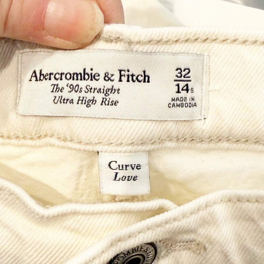 Abercrombie The '90s Straight Leg Ultra High Rise Curve Love Jeans Cream 14 P