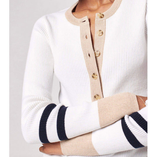 Faherty Mikki Ribbed Long Sleeve Henley Sweater Top White Cream Small