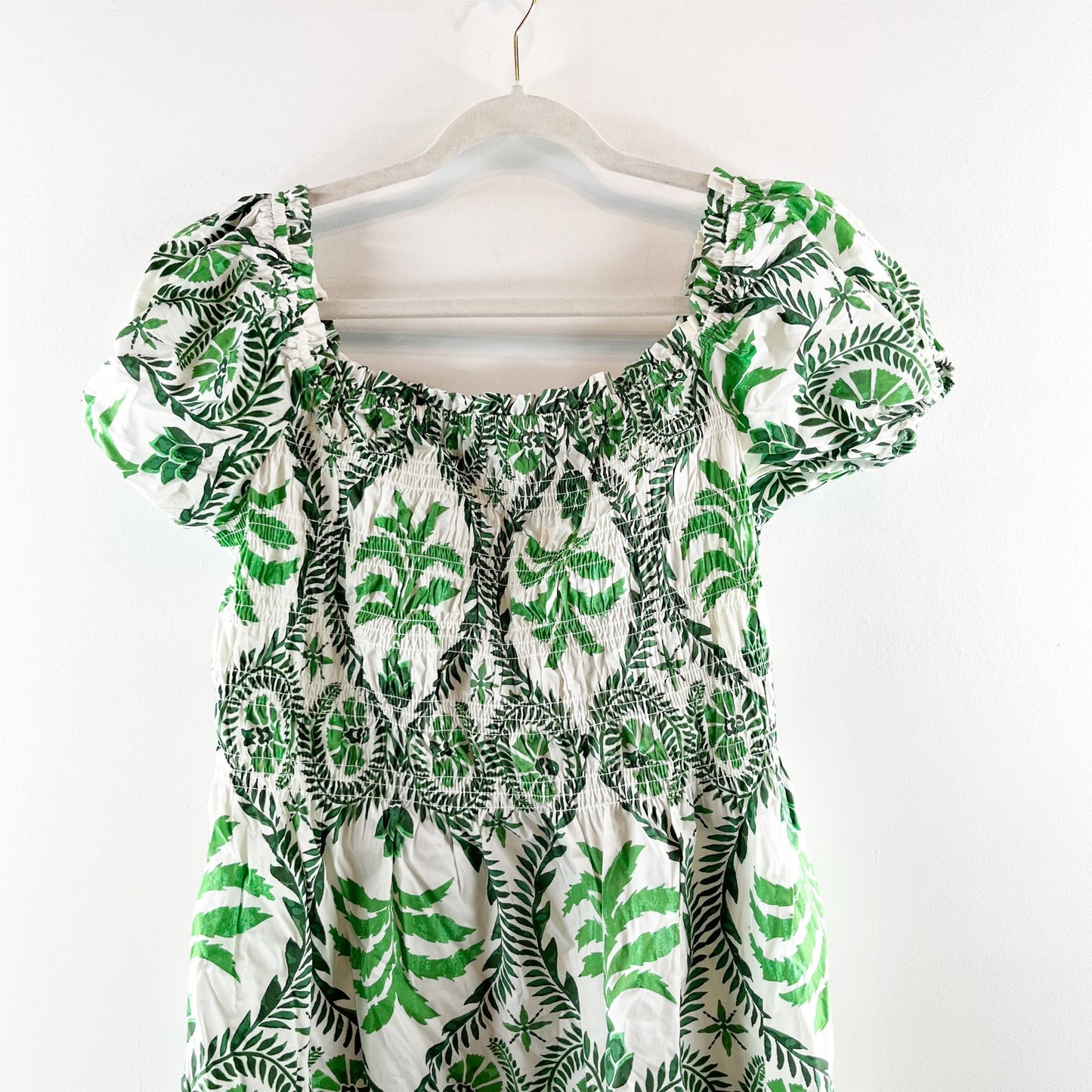 H&M Off The Shoulder Poplin Printed Midi Sundress Green XL