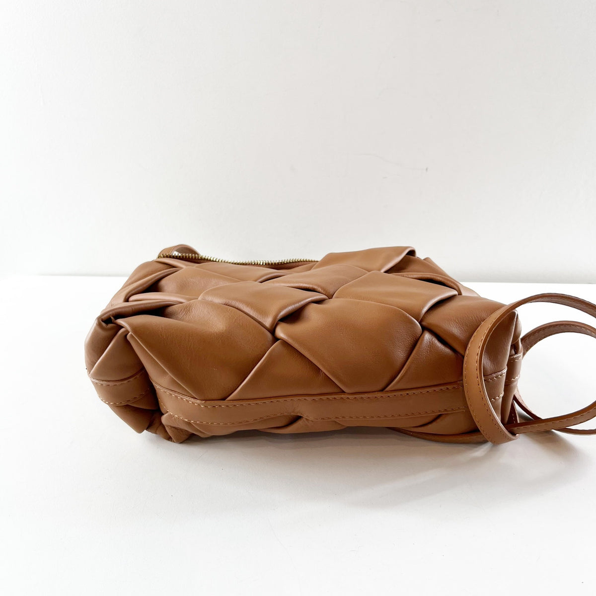 Valentina Fiore Quilted Leather Crossbody Bag Purse Brown