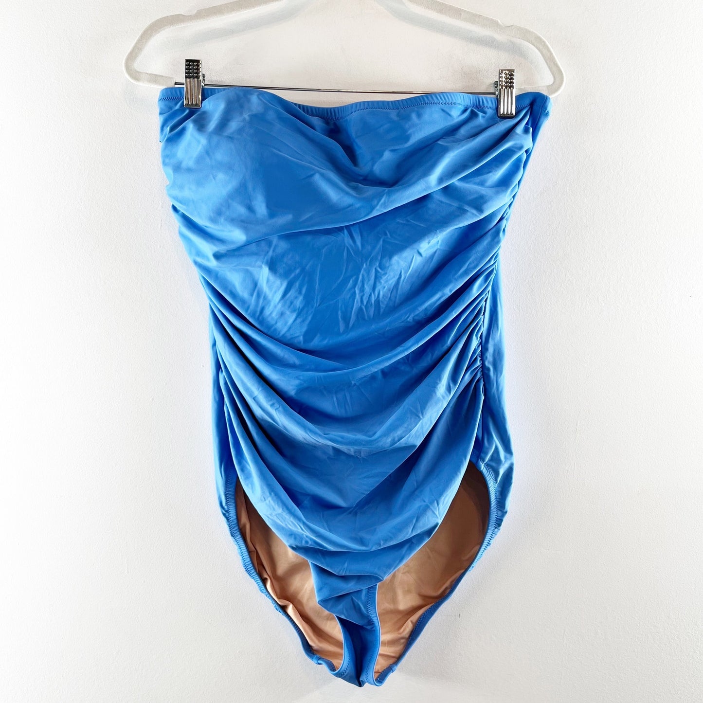 J. Crew Strapless One Piece Ruched Swimsuit Blue 16