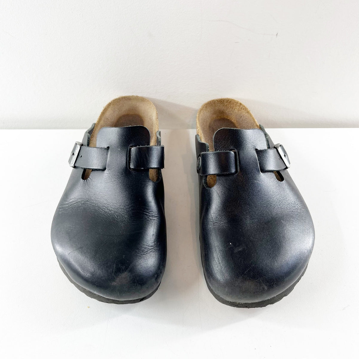 Birkenstock Boston Wire Buckle Closed Toe Clog Sandals Vintage Wood Black 36