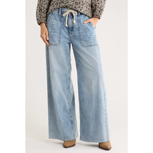 Lucky Brand High Rise Patch Pocket Drawstring Wide Leg Jeans Blue XS