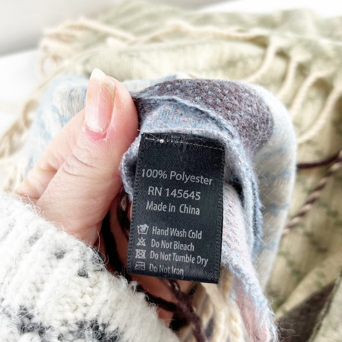 Chevron Fringe Trim Blanket Scarf Pink Green Blue