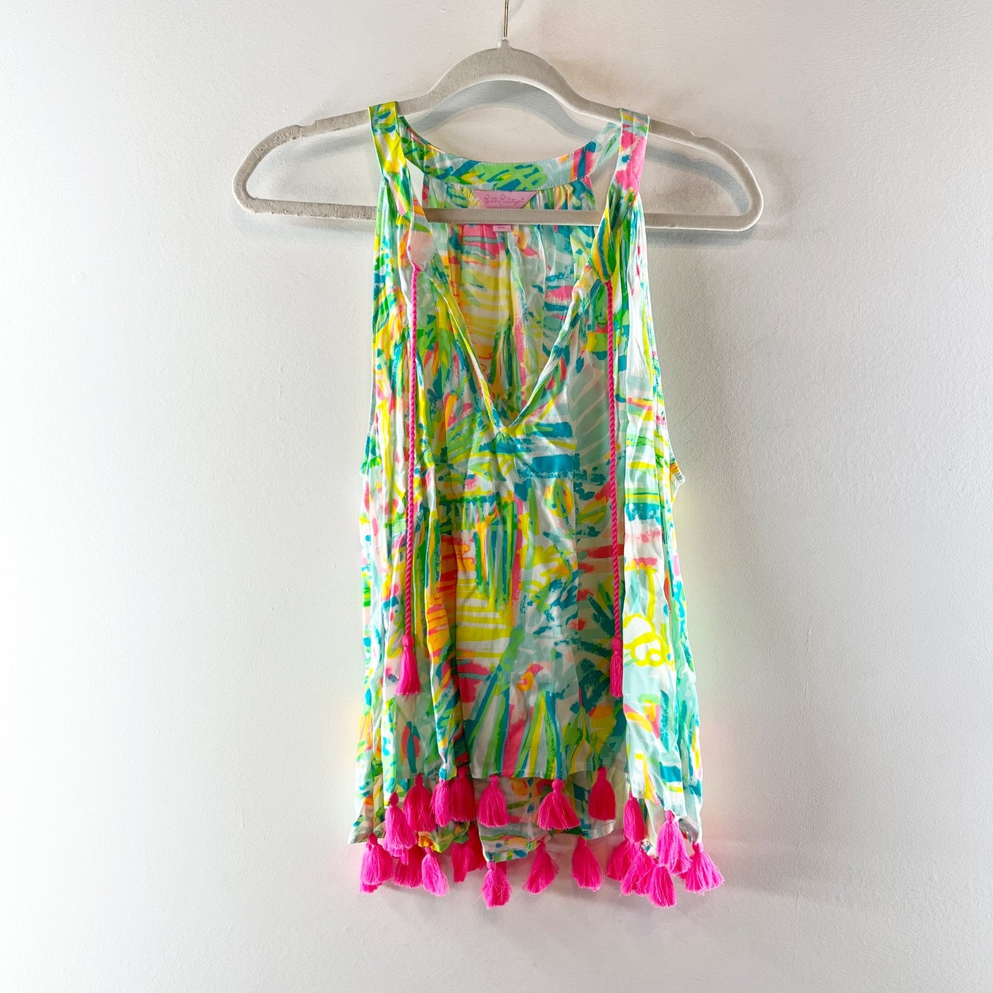 Lilly Pulitzer Roxi Sleeveless Tassel Tie V-Neck Tank Top Sea Salt and Sun Large