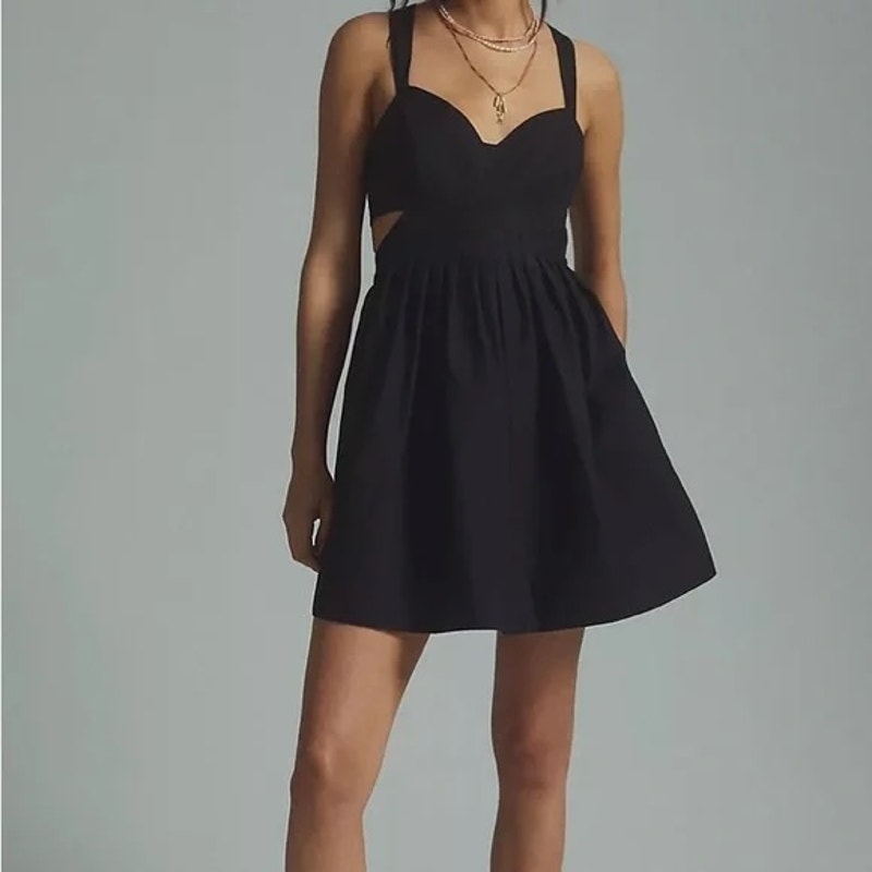Maeve Anthropologie Fit and Flare Bow X Back Cutout Mini Dress Black 10