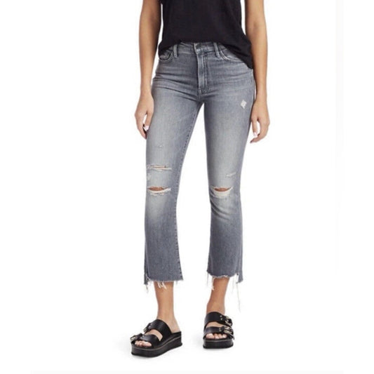 Mother The Insider Crop Step Fray Hem Jeans Ace of Spades Grey Distressed 26 / 2