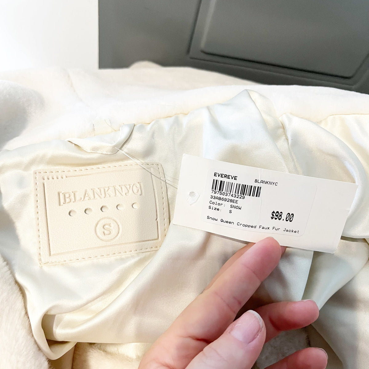 Blank NYC Snow Queen Cropped Faux Fur Jacket Cream Ivory Small