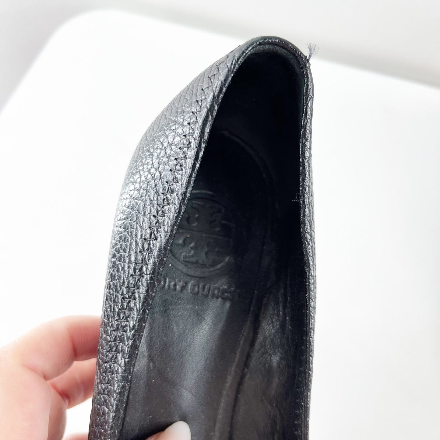 Tory Burch Sally Peep Toe Leather Wedge Pumps Shoes Black 6.5