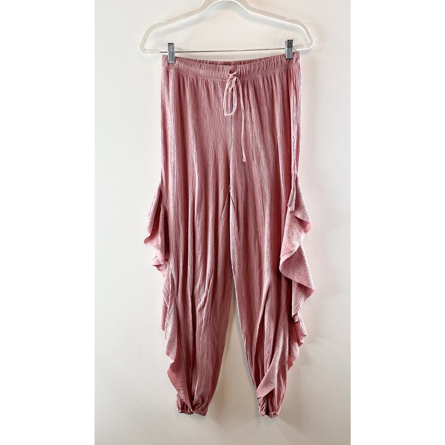 Free People Beach Ruffle Detail Pull On Jogger Flowy Pants Pink XS