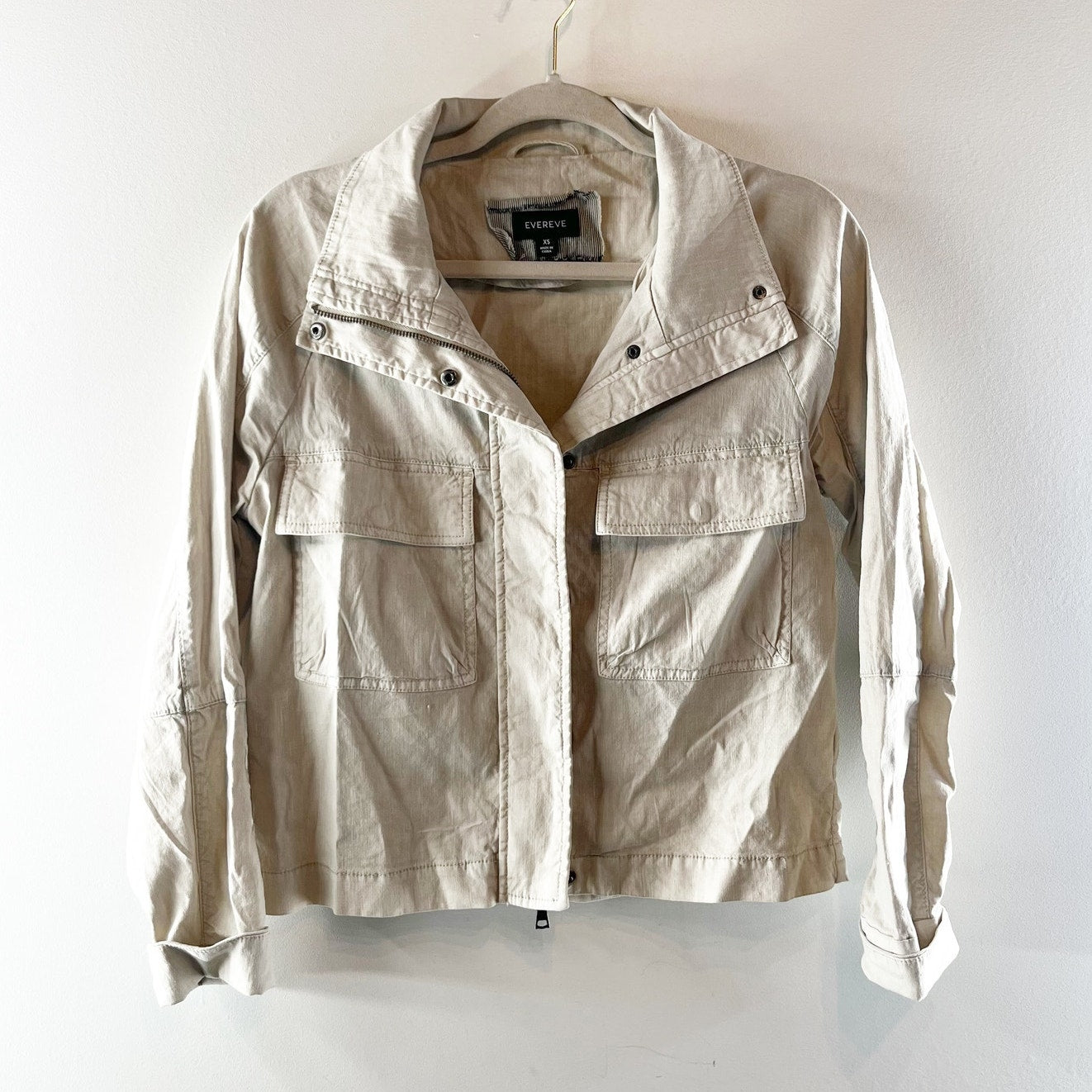 Evereve Full Zip Long Sleeve Utility Camp Jacket Cream Ivory XS