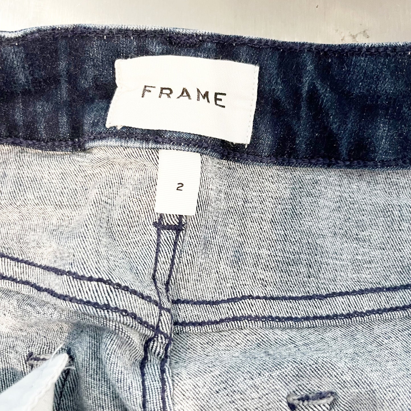 Frame Le One Organic Cotton High Waisted Denim Frayed Hem Flare Jeans Keller 2