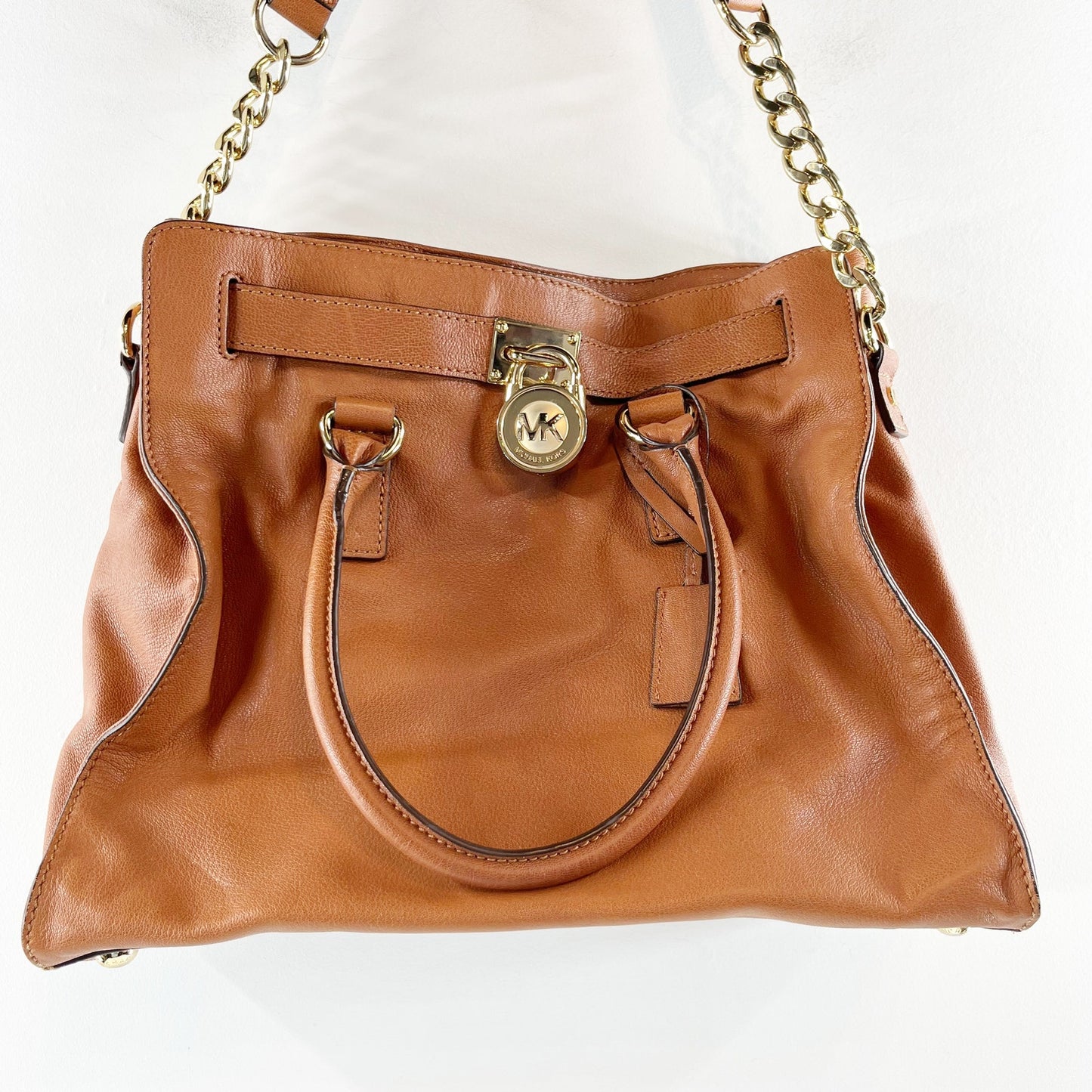 Michael Kors Hamilton Leather Tote Satchel Brown Cognac