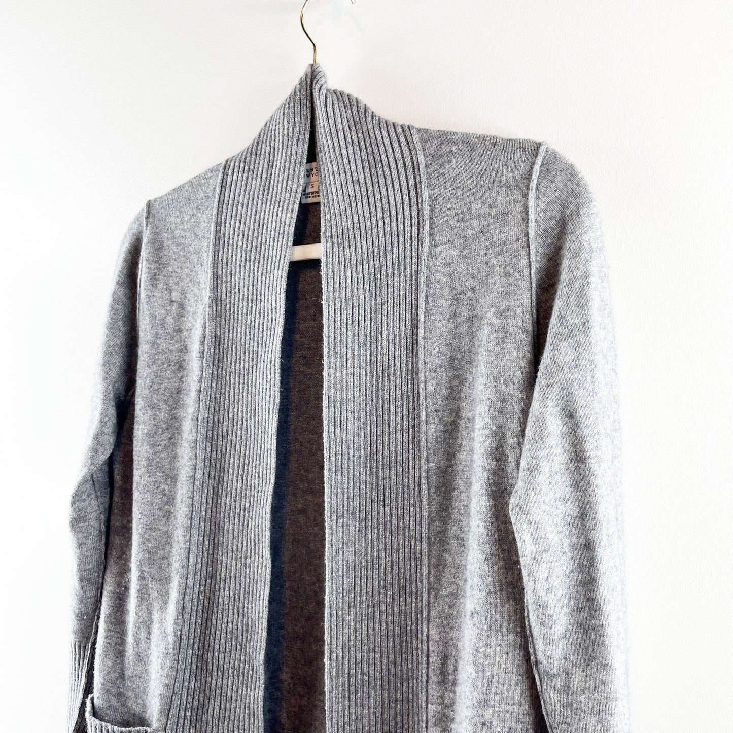 Barneys New York Wool-Cashmere Long Sleeve Open Front Cardigan Sweater Gray S