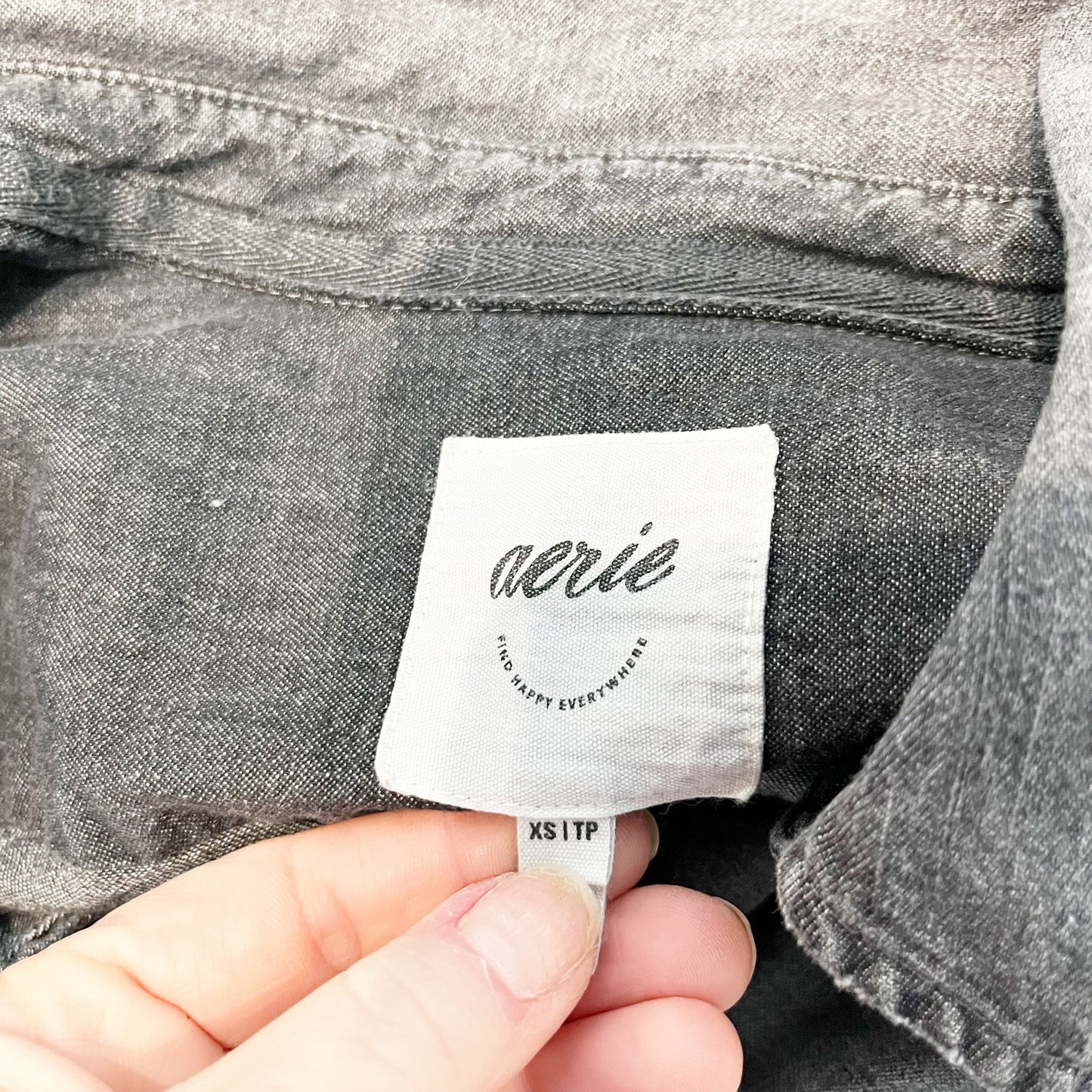 Aerie Denim Oversized Button Down Shirt Top Gray Black Ombre XS