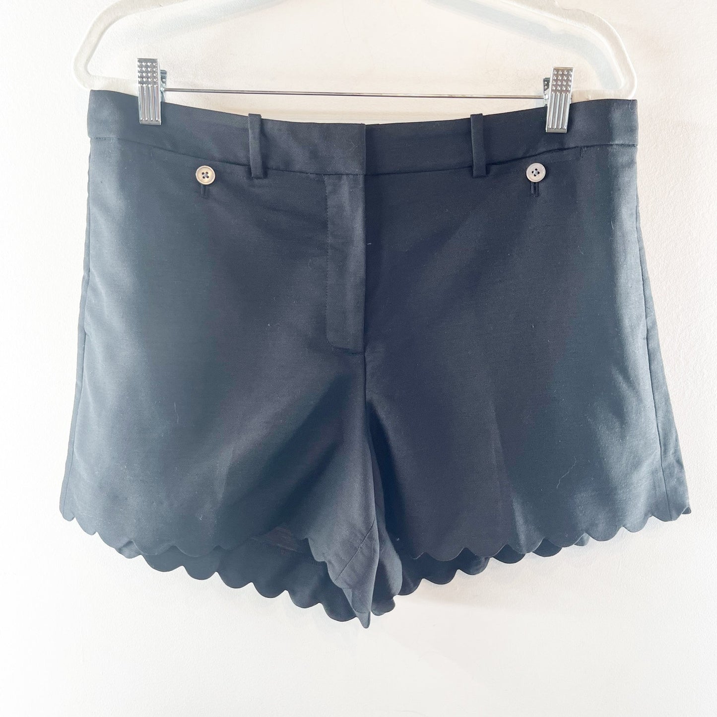 J. Crew 4" High Rise Scalloped Chino Shorts in Gramercy Linen Blend Black 14