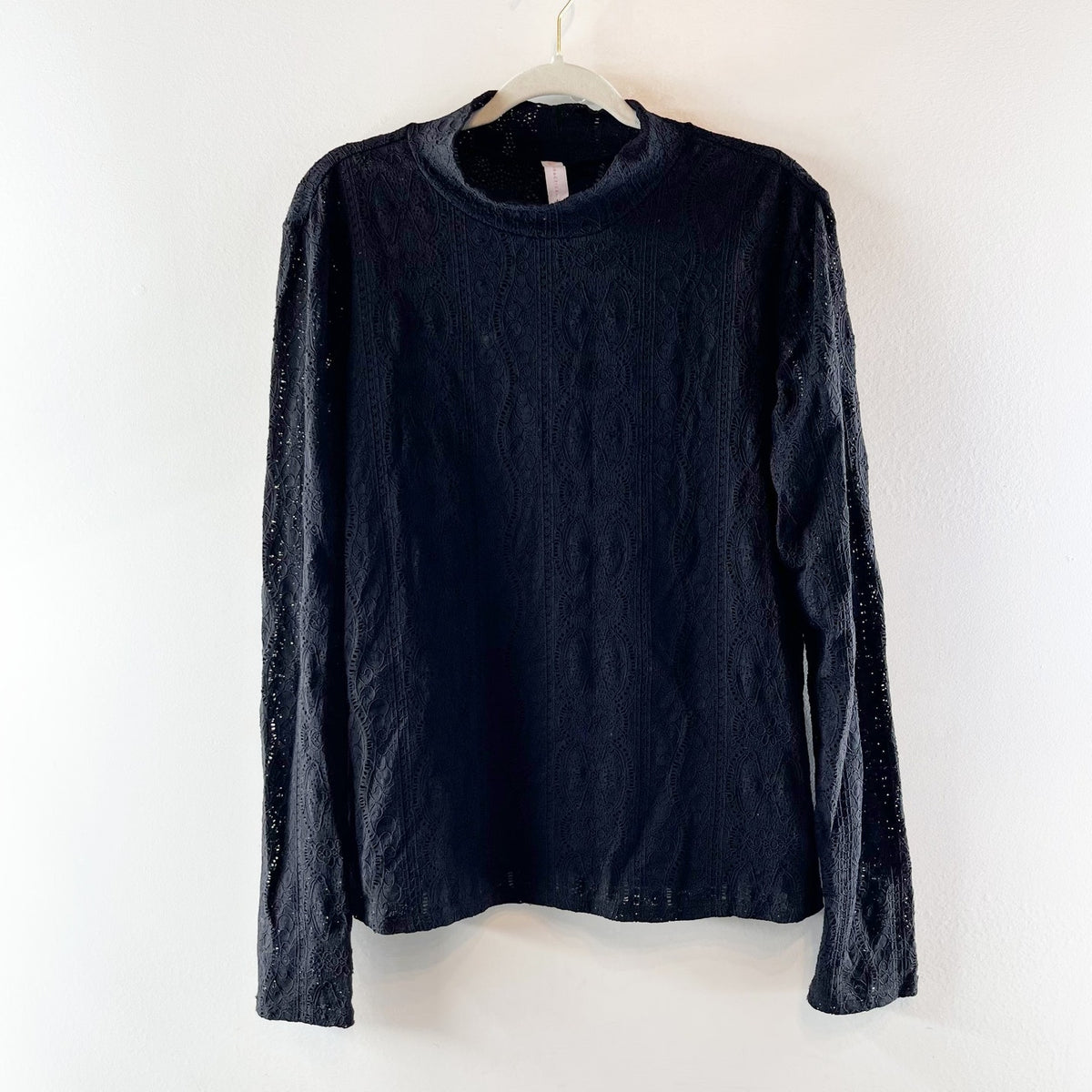 Daily Practice Anthropologie Long Sleeve Mock Neck Lace Top Black XL