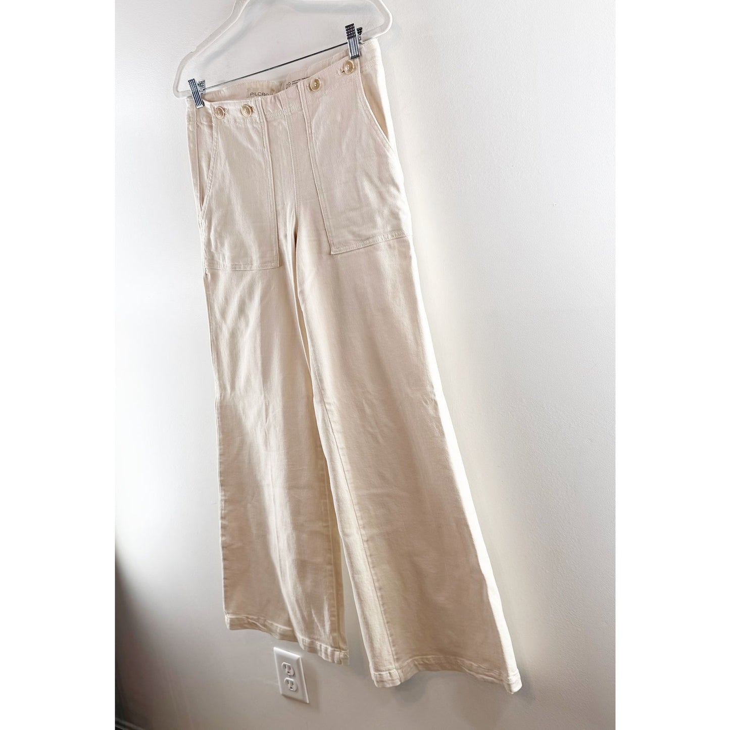 Pilcro Anthropologie The Kit High-Rise Wide-Leg Utility Trousers Cream 29